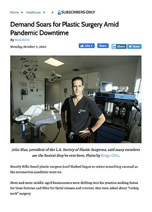 October 5, 2020 Demand Soars for Plastic Surgery Amid Pandemic Downtime 