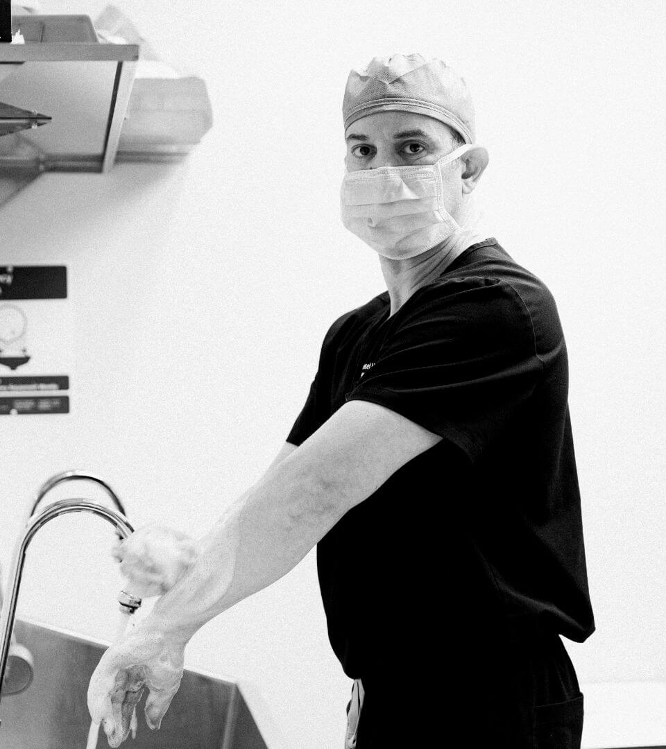 Dr. Hadeed getting ready for surgery