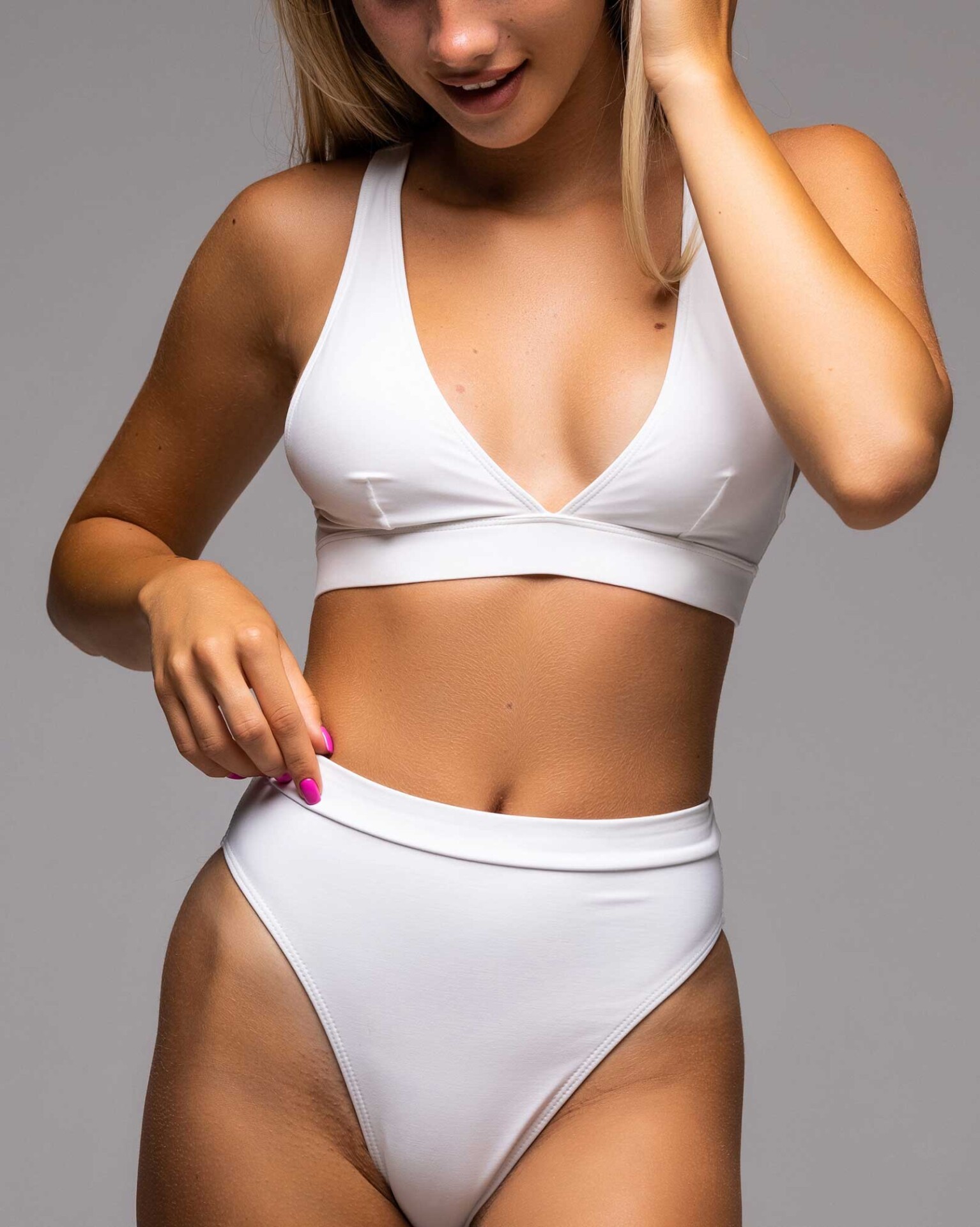 Curvy woman in white underwear
